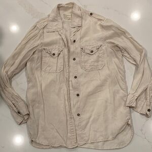 Current Elliott Light Beige Womens Button-Front Utility Shirt Jacket Size1